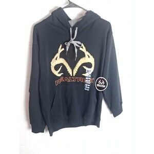 RealTree Hoodie Sweatshirt Mens Small Black, Logo ,Drawstring Hood ,Pockets
